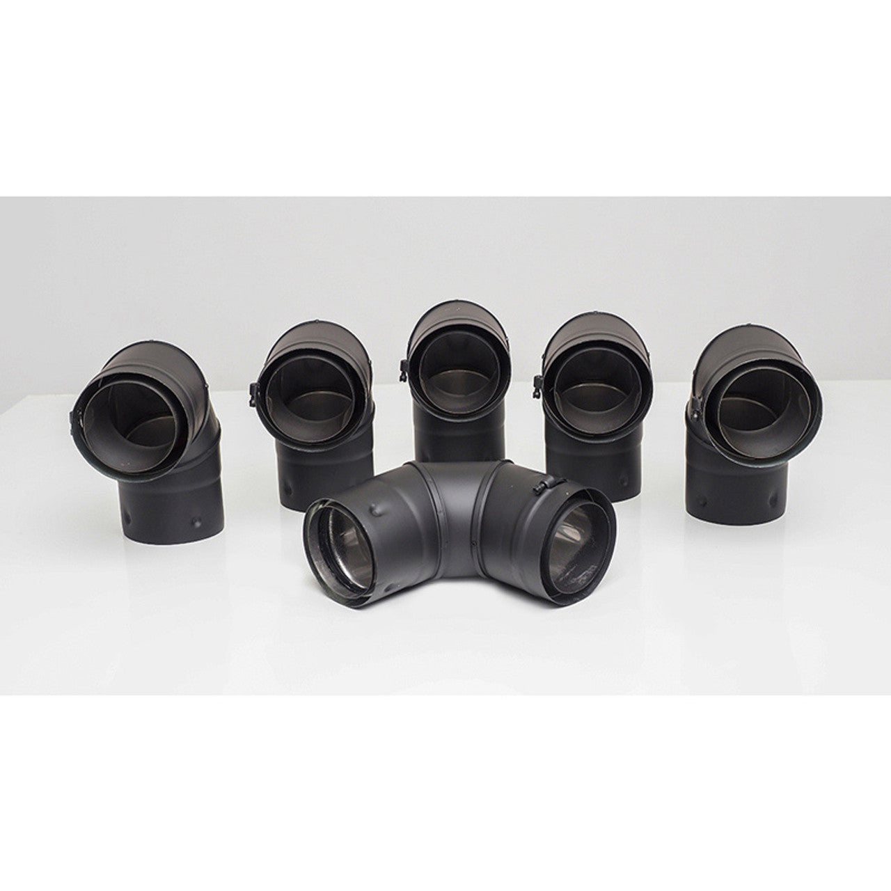 3" Ventis PelletVent 304L Inner/Galvanized Outer 90-Degree Black Fixed Elbow 6-Pack - VPB-EL0390-6 - Chimney Cricket