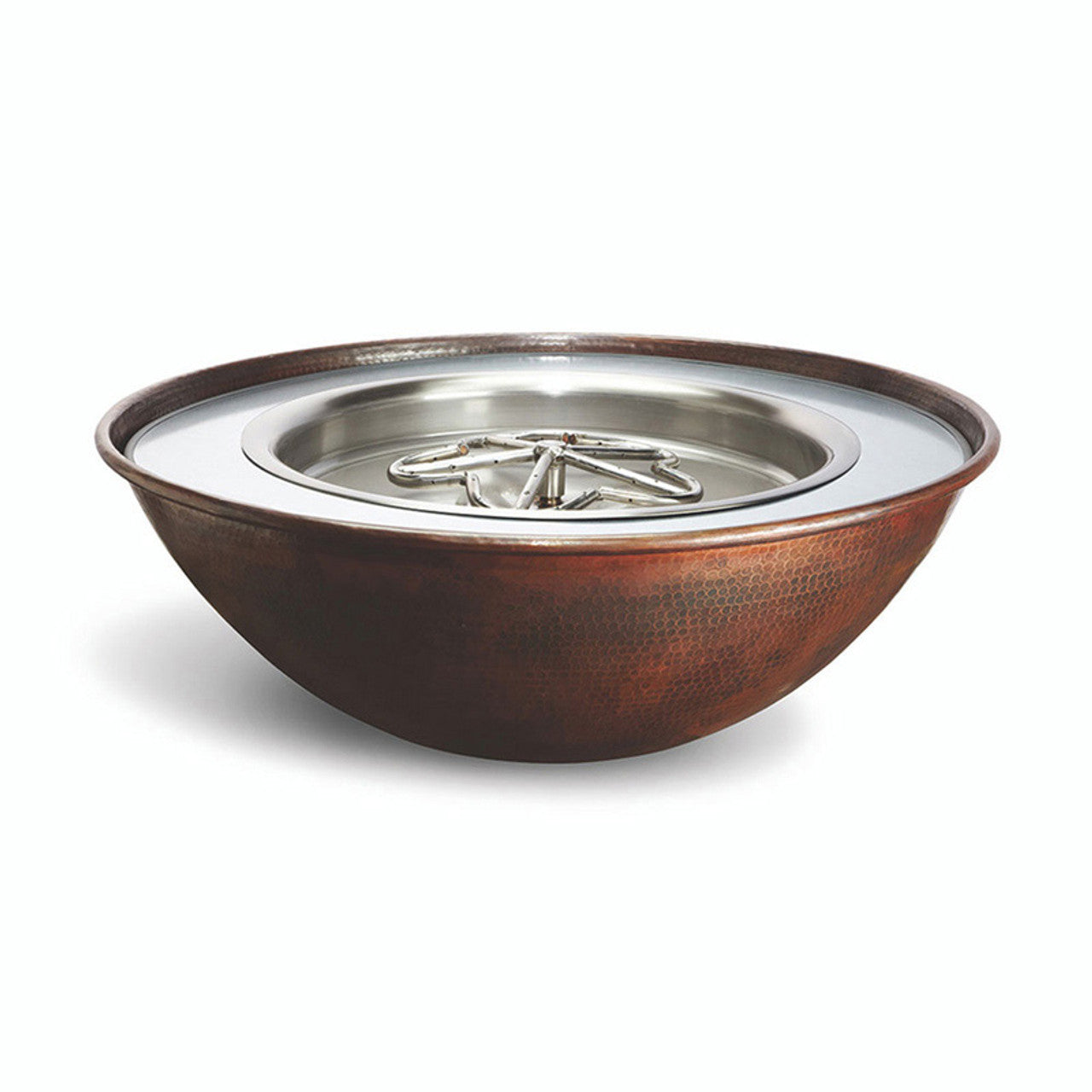 31" Tempe Hammered Round Copper Natural Gas Copper Fire Bowl - TEMP31-MLFPK-NG - Chimney Cricket