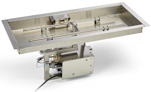 HPC 54" x 16" Stainless Steel Electronic Ignition NG Rectangle Insert w/H-Burner - 120 Volt - Chimney Cricket