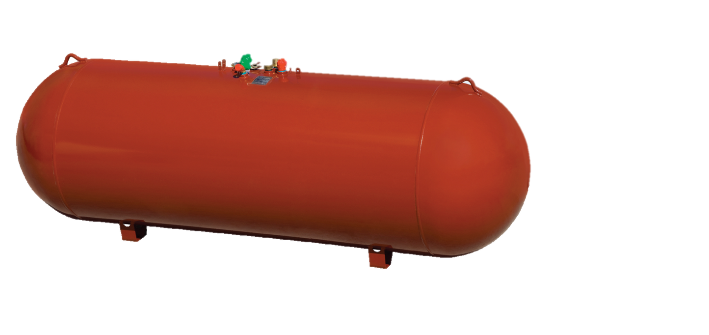 Tank, 1000 Gallon ASME Aboveground / Underground Horizontal Propane, Steel, Red Epoxy w/ Multivalve & Dome, Arcosa, 1000AG/UG-R - Chimney Cricket