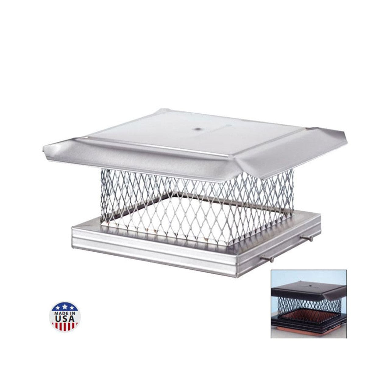 13" X 13" HomeSaver Pro 5/8" Mesh 304-Alloy Galvanized Steel Single-Flue Chimney Cap - Chimney Cricket