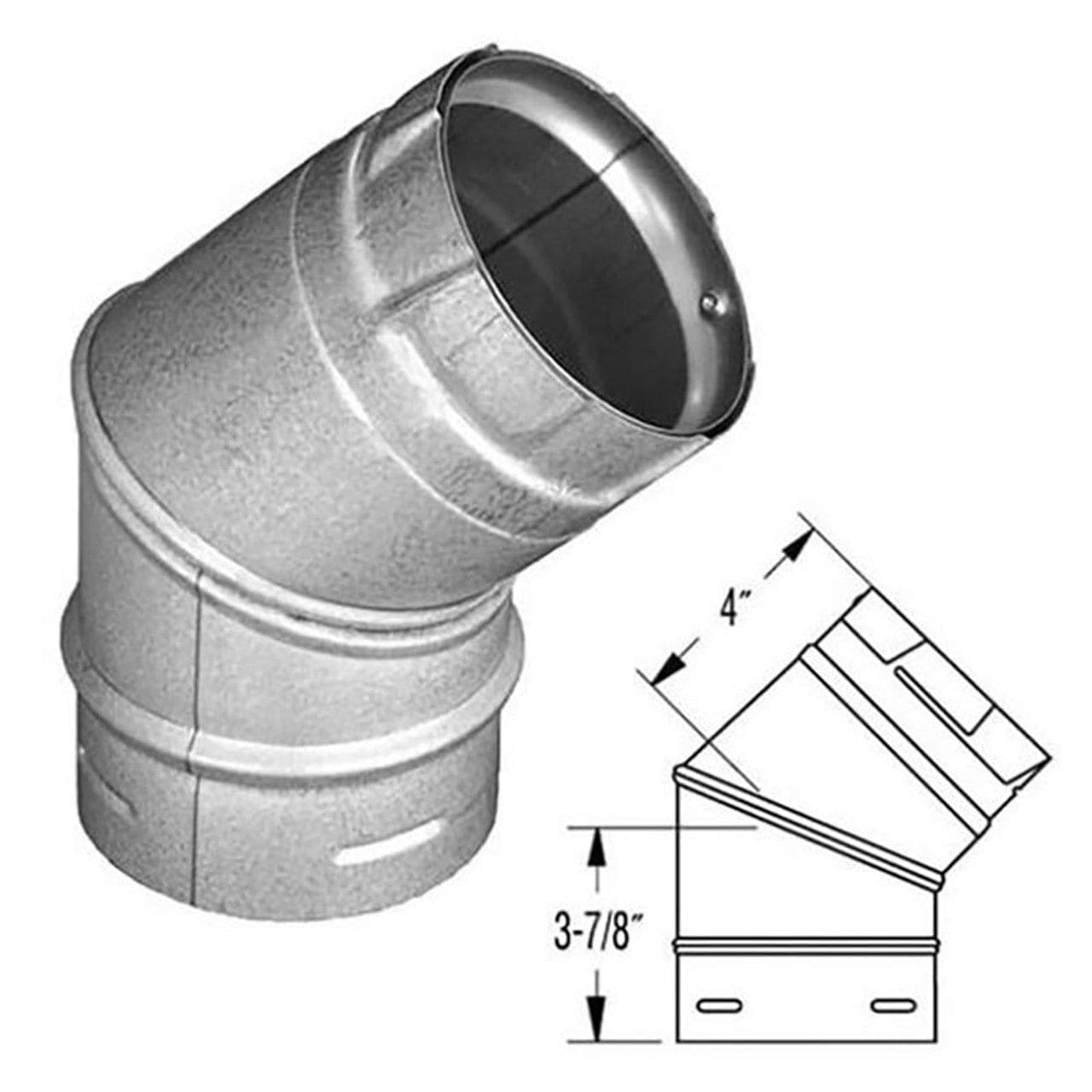 4" PelletVent Pro Double-Wall Galvalume 45-Degree Elbow - 4PVP-E45 - Chimney Cricket