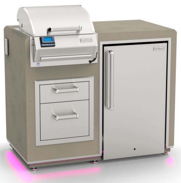 FM ID251 Electric Grill GFRC Island Bundle in Smoke Finish with Refrigerator - ID251R44SM - Chimney Cricket