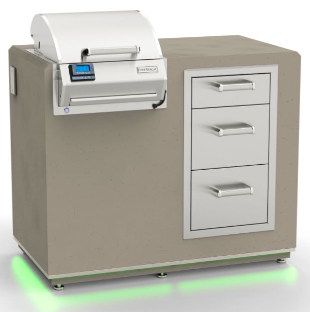 FM ID251 Electric Grill GFRC Island Bundle in Smoke Finish with Triple Drawer - ID251D44SM - Chimney Cricket