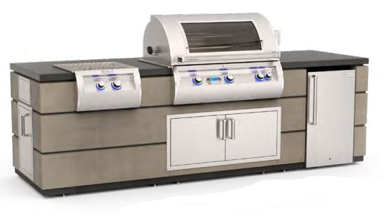 FM ID790 Smoke GFRC Pre-Fab Island with Refrigerator Cut-Out - ID790SMR115BA ** - Chimney Cricket