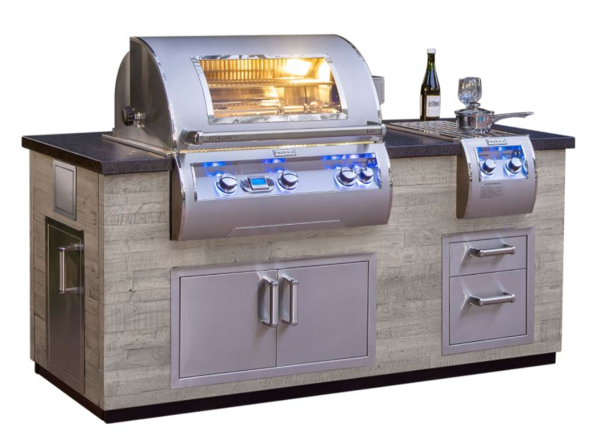 FM ID660 Silver Pine Reclaimed Wood Island with Double Drawer Cut-Out - ID660SPD77BA - Chimney Cricket
