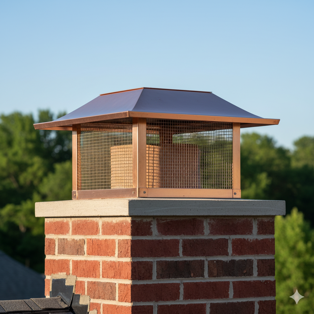 Copper Chimney Cap - Bolt On Single Flue with Flat Lid