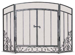 Pilgrim Renaissance 3 Panel Screen With Doors with Black Finish - Chimney Cricket