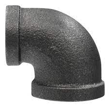 Reducing Elbow, 1-1/2" FPT X 1-1/4" FPT Black Sch. 40, 90 Degree, Malleable Forged Steel, M-100RQ, BS309R-2420 - Chimney Cricket