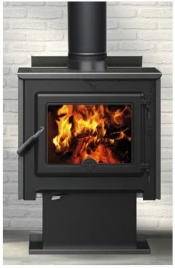 True North TN25C Wood Stove with Pedestal - Metallic Black - Chimney Cricket