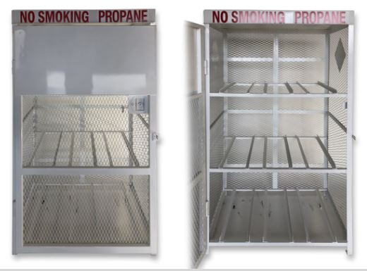 Cabinet, for Cylinder Exchange, Holds 18 - 20# Tanks, Steel, Painted White, Assembled & Decaled ** - Chimney Cricket