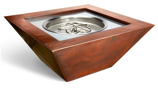 HPC Sierra 36" Square Electronic Ignition NG Copper Fire Bowl - 120VAC - Chimney Cricket
