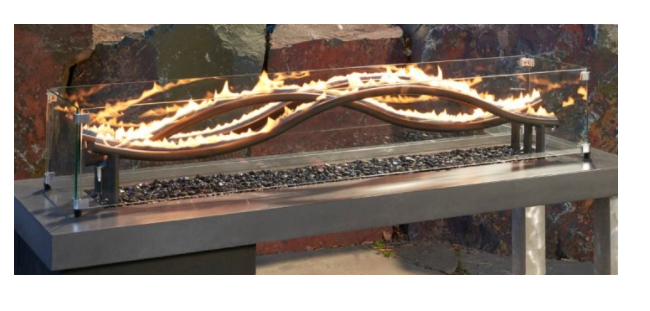 Outdoor Greatroom 56" Linear Black Wave NG Crystal Fire DSI Burner - Chimney Cricket