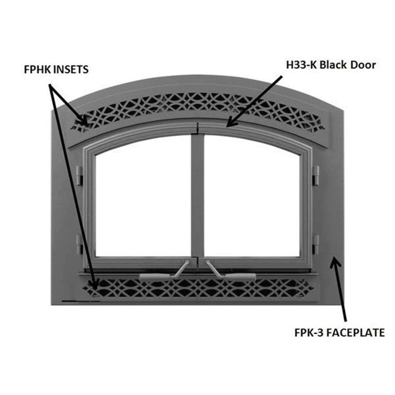 Wrought Iron Black Arched Cast-Iron Double Doors for High Country 3000 - H336-K - Chimney Cricket