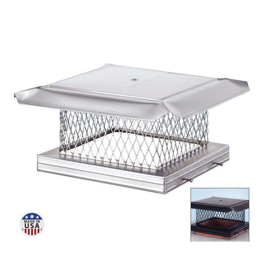 15" X 15" HomeSaver Pro 304-Alloy Stainless Steel Single-Flue Chimney Cap with 3/4" Mesh - Chimney Cricket