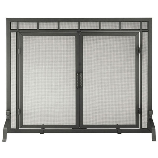 39" W X 31" H MinuteMan Black Wrought Iron Mission Style Screen with Doors - X800285 - Chimney Cricket