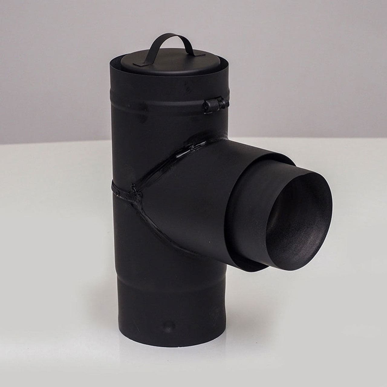 3" Ventis PelletVent Pipe 304L Inner/Galvanized Outer Black Stove Adaptor Tee with Cap - VPB-SAT03 - Chimney Cricket