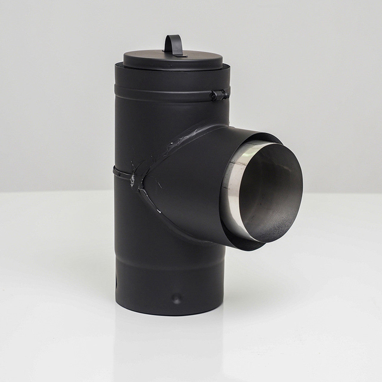 4" Ventis PelletVent Pipe 304L Inner/Galvanized Outer Black Stove Adaptor Tee with Cap - VPB-SAT04 - Chimney Cricket