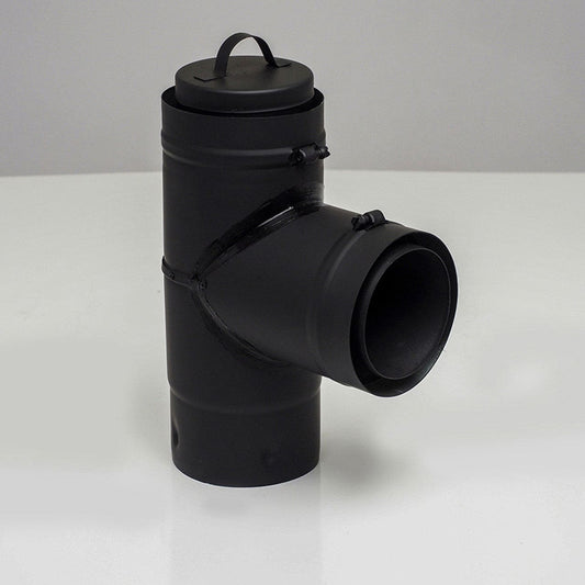 3" Ventis PelletVent Pipe 304L Inner/Galvanized Outer Black Tee with Cap - VPB-T03 - Chimney Cricket