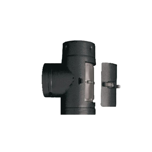 4" Ventis PelletVent Pipe 304L Inner/Galvanized Outer Black Tee with Cap - VPB-T04 - Chimney Cricket