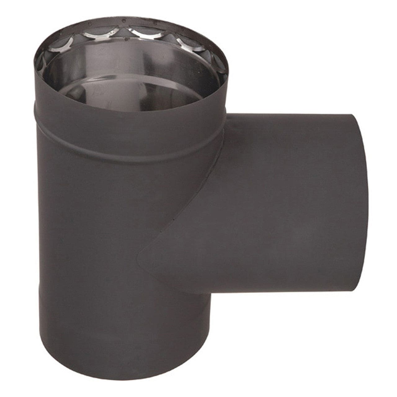 6" Ventis Double-Wall Black Stove Pipe 430 Inner Tee with Cap - VDB06T - Chimney Cricket