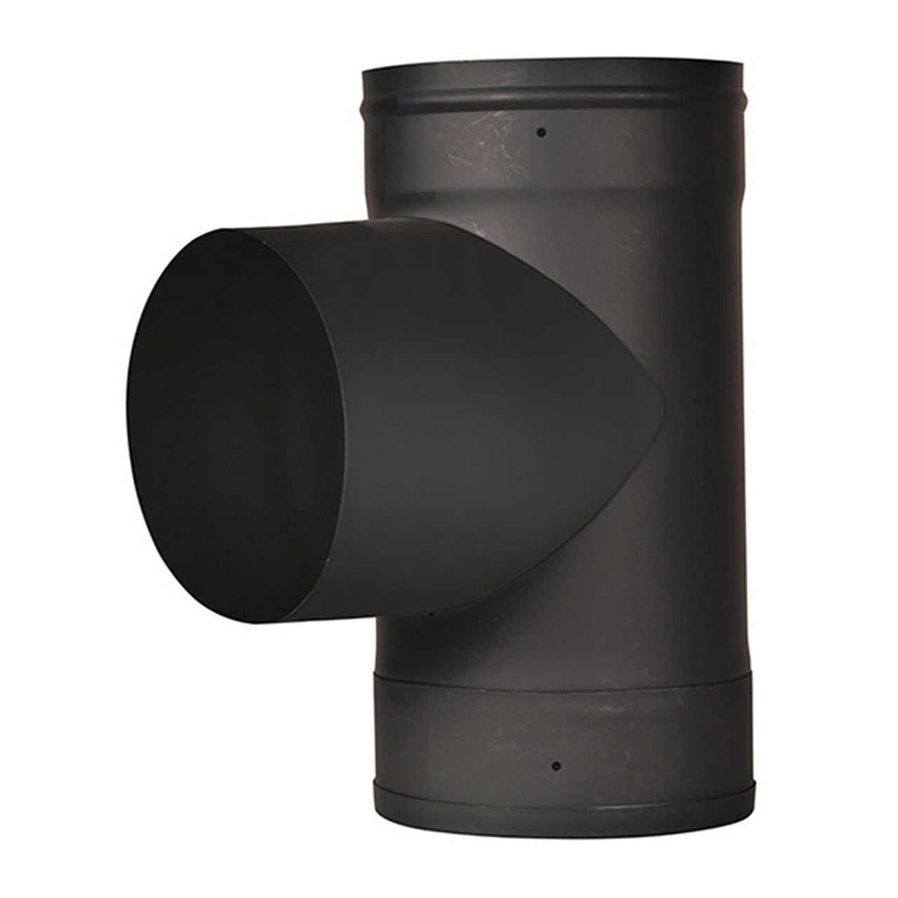 8" Ventis Single-Wall Black Stove Pipe 22-Gauge Cold-Rolled Steel - Tee with Fixed Snout - VSB08T - Chimney Cricket