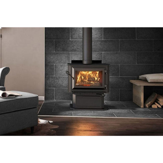 Medium Sized Single Door Wood Burning Stove and Blower with 1800 Sq Ft Max Heating Space - HES170 - Chimney Cricket