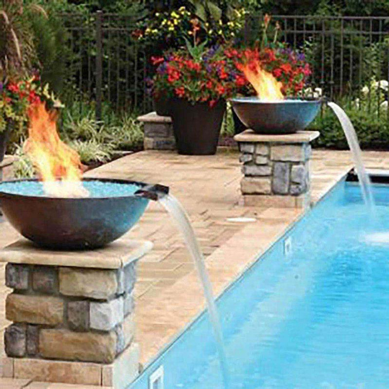 31" Tempe Hammered Round Copper Natural Gas Copper Fire Bowl with Water Feature - TEMP31W-MLFPK-NG - Chimney Cricket