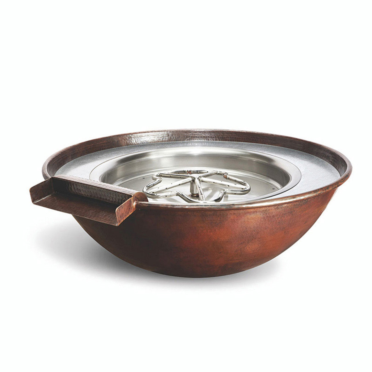 31" Tempe Hammered Round Copper Natural Gas Copper Fire Bowl with Water Feature - TEMP31W-MLFPK-NG - Chimney Cricket
