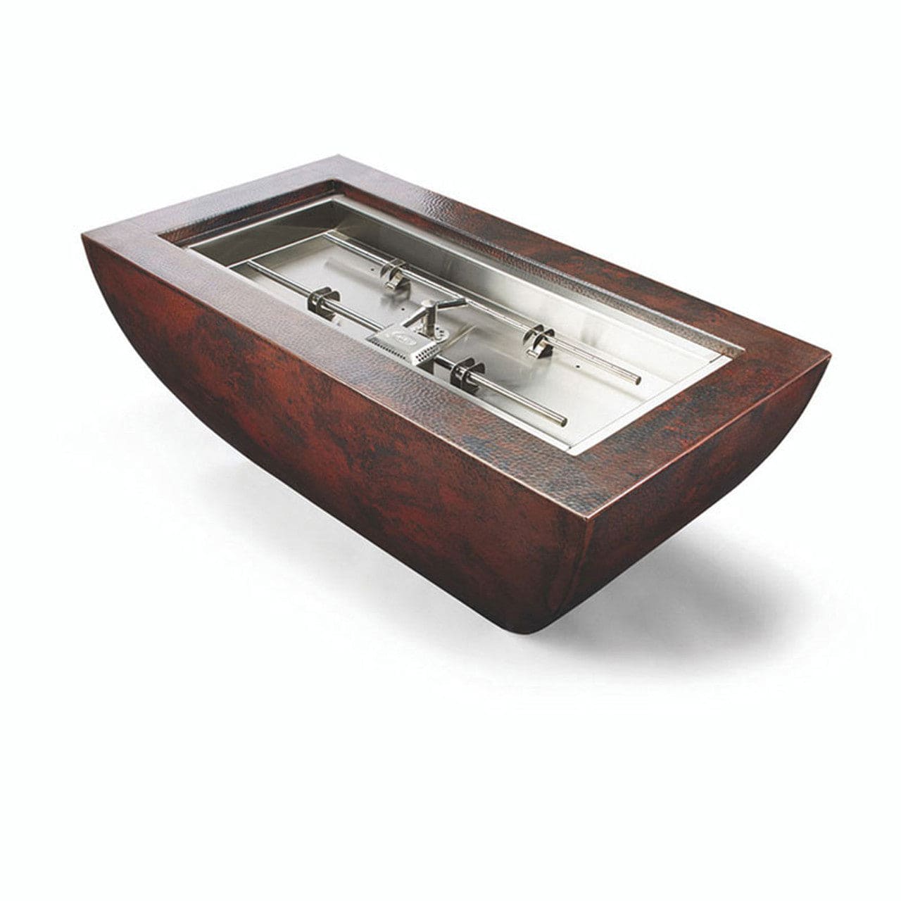 47"x25" Phoenix Hammered Rectangle NG H-Burner Copper Fire Bowl - PHOEN47X25/HBURN-MLFPK-NG - Chimney Cricket