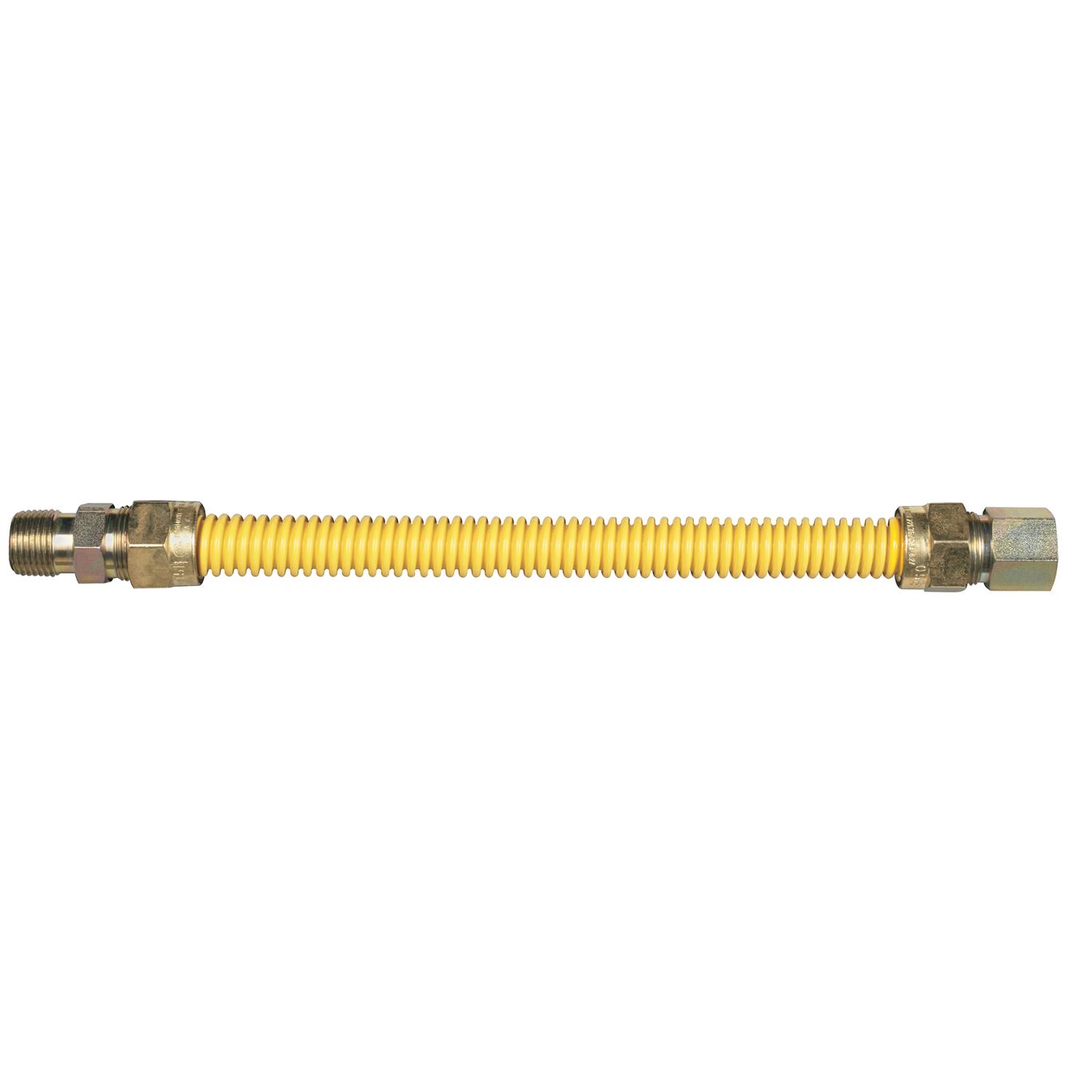 Connector, 1/2" OD Tube X 48" w/ 3/8" MPT X 1/2" FPT Adapters, Flexible Appliance Gas Connector, Dormont, Yellow Safety Shield, 20C-2132-48 - Chimney Cricket