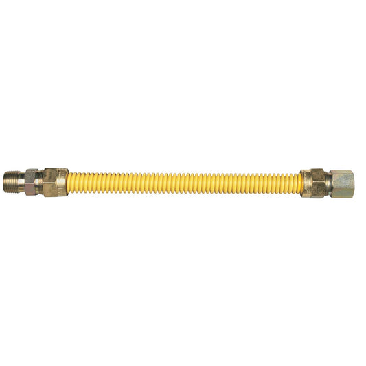 Connector, 1/2" OD Tube X 48" w/ 3/8" MPT X 1/2" FPT Adapters, Flexible Appliance Gas Connector, Dormont, Yellow Safety Shield, 20C-2132-48 - Chimney Cricket