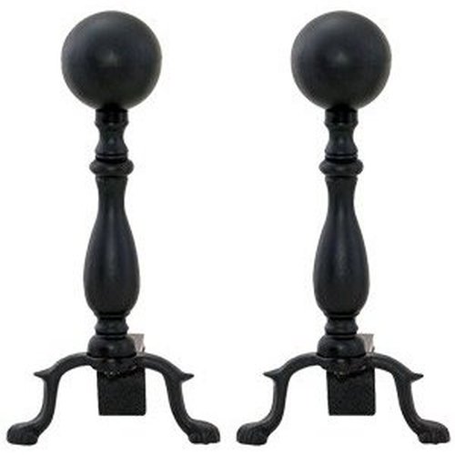 Black Wrought Iron Ball Andirons 17"H