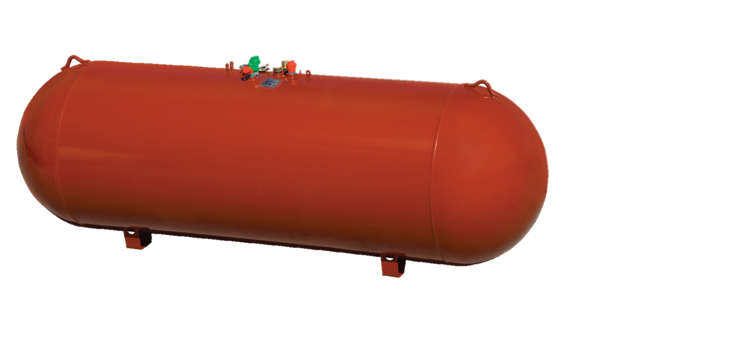 Tank, 120 Gallon ASME Aboveground / Underground Horizontal Propane, Steel, Red Epoxy w/ Multivalve & Dome, Arcosa, 120AG/UG-R - Chimney Cricket