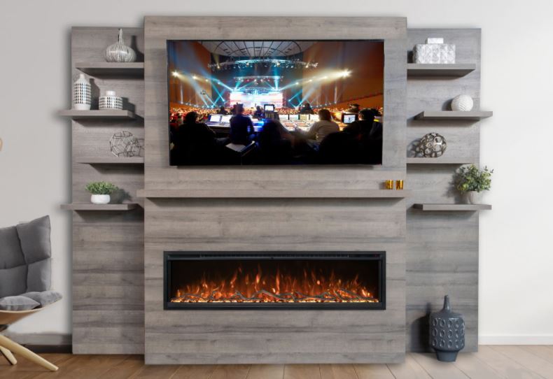 Modern Flames Driftwood Grey Allwood Fireplace Wall System - Chimney Cricket