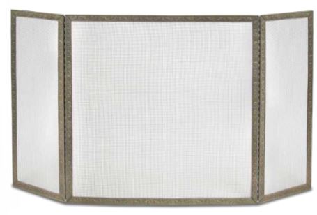 Pilgrim Bay Branch Embossed 3-Panel Folding Screen in Antique Brass Finish - Chimney Cricket