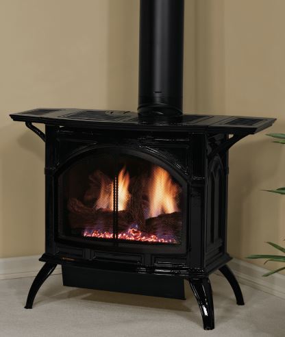 WMH Porcelain Black Spirit Small Direct Vent Cast Iron Stove with Millivolt Control, LP ** - Chimney Cricket