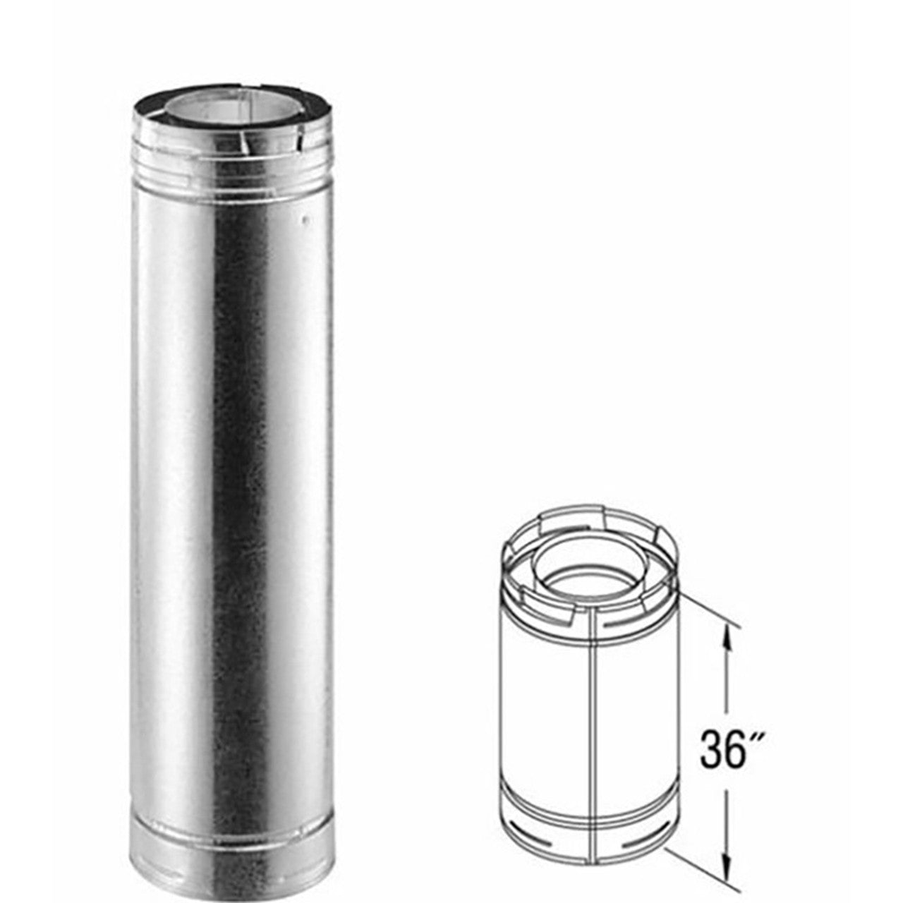 5" x 36" DuraVent DirectVent Pro Double-Wall Galvanized Pipe Length - 58DVA-36 - Chimney Cricket