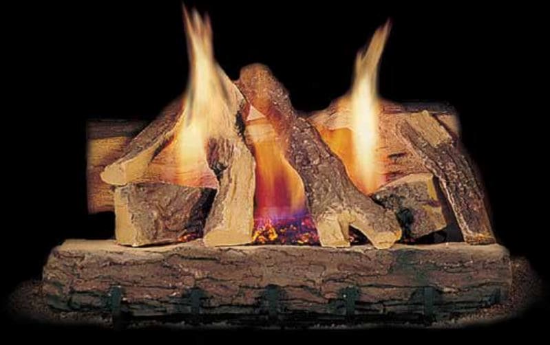 Majestic 24" Campfire 10-Piece Ceramic Fiber Gas Log Set with Millivolt Burner and Hearth Kit - LP - Chimney Cricket