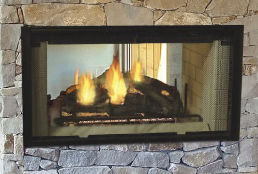 Majestic 42" Designer See-Thru Radiant Wood Burning Fireplace - Chimney Cricket
