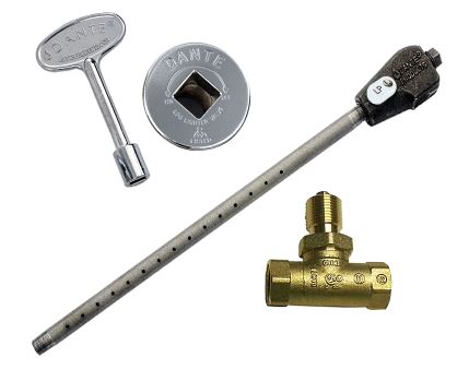 Dante Log Lighter Combo Pack - LP - Straight Ball Valve - Chrome - Chimney Cricket