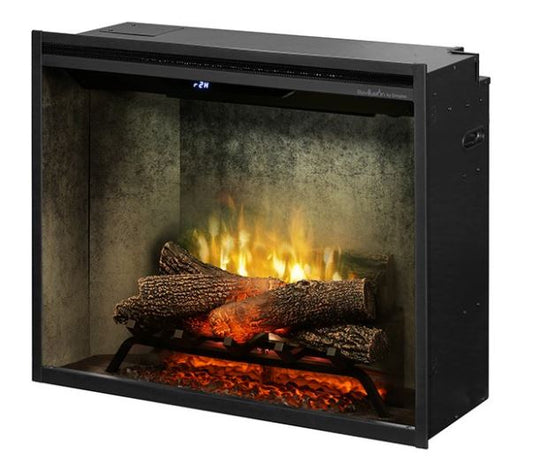 Dimplex 30" Revillusion Built-In Electric Firebox with Weathered Concrete Panels, Glass Pane and Plug Kit - Chimney Cricket