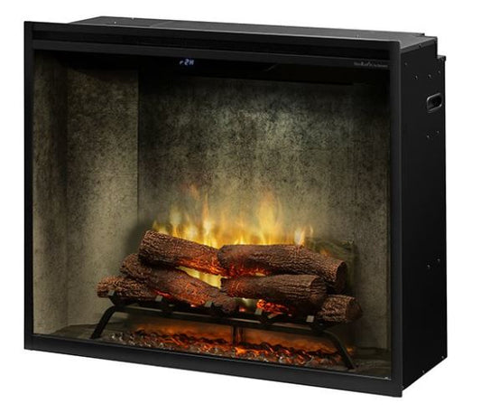 Dimplex 36" Revillusion Portrait Built-In Electric Firebox with Weathered Concrete Panels, Glass Pane and Plug Kit - Chimney Cricket