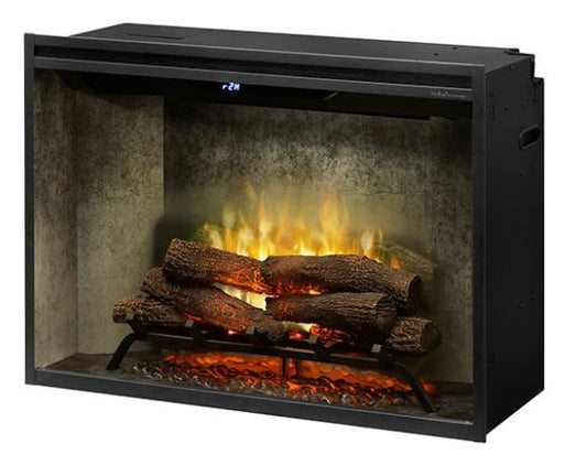 Dimplex 36" Revillusion Built-In Electric Firebox with Weathered Concrete Panels, Glass Pane and Plug Kit - Chimney Cricket