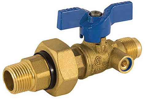 Valve, 3/4" Male PT X 3/4" FPT Ball Valve w/ Dielectric Union & Side Tap, Jomar, 102-403DU - Chimney Cricket