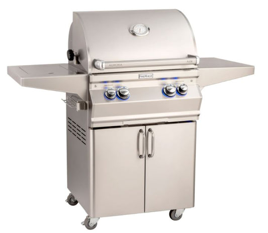 FM A430s Aurora 24" Portable Grill with Analog Thermometer, Flush Mounted Single Side Burner and Rotisserie Backburner, LP - A430S8EAP62 - Chimney Cricket