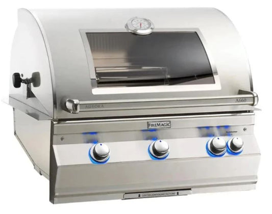 FM A660i Aurora 30" Built-In Grill with Analog Thermometer, Rotisserie Backburner and Magic View Window, LP - A660I8EAPW - Chimney Cricket