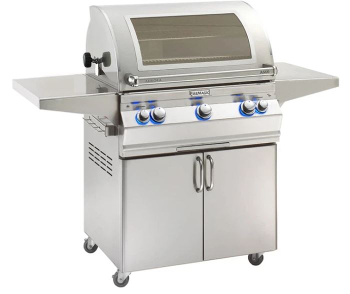 FM A660s Aurora 30" Portable Grill with Analog Thermometer, Flush Mounted Single Side Burner, Rotisserie Backburner, Infrared Burner and Magic View Window, NG - A660S8LAN62W - Chimney Cricket