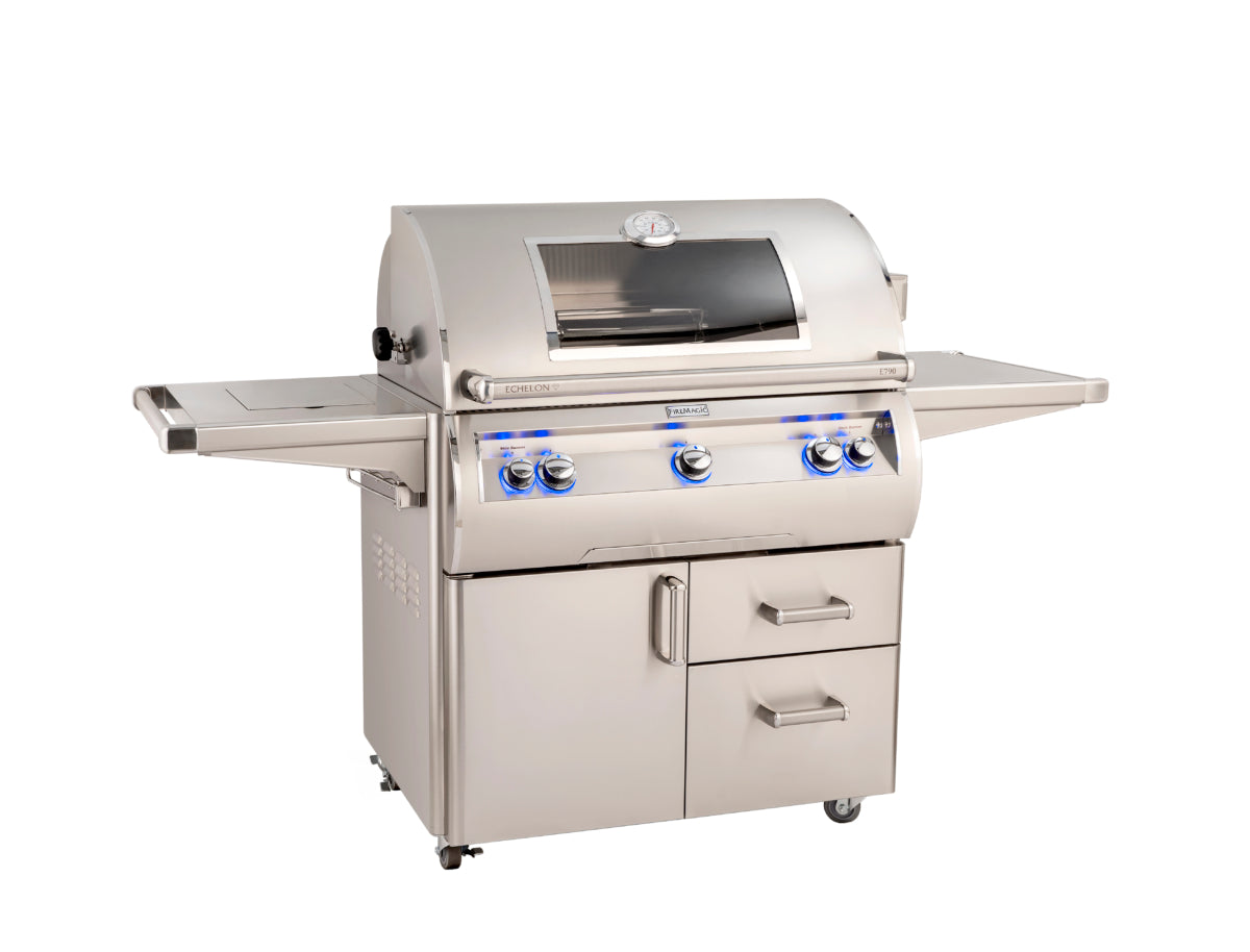 FM E790s Echelon 36" Portable Grill with Analog Thermometer, Flush Mounted Single Side Burner and Magic View Window, LP - E790S8EAP62W - Chimney Cricket