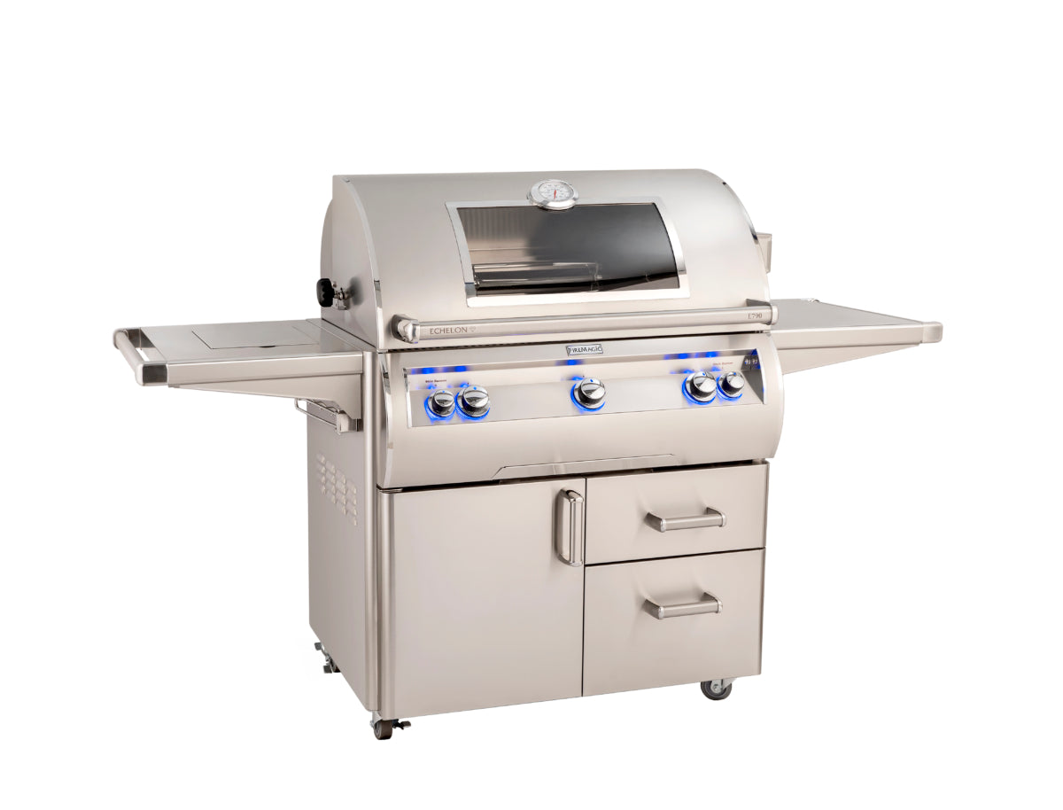 FM E790s Echelon 36" Portable Grill with Analog Thermometer, Flush Mounted Single Side Burner, Infrared Burner and Magic View Window, LP - E790S8LAP62W - Chimney Cricket